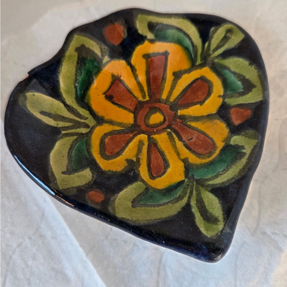 Hand Painted Heart Shaped Clay Trinket Jewelry Tray
